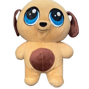 Nanco Tan Puppy Dog Plush Toy Blue Sparkly Eyes Brown Ears Belly Made in China